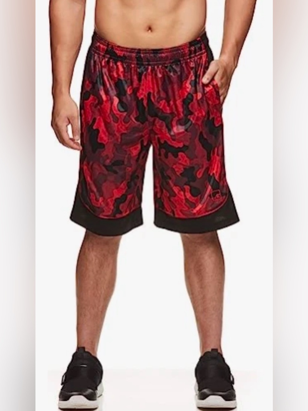 Men's Active All Court Basketball Shorts Camo Print, Varsity Red, L